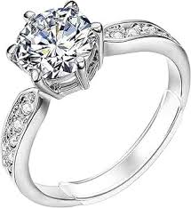 Elegant Round-Cut Solitaire Engagement Ring with Pavé Band – Silver Finish